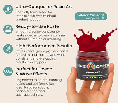 Eye Candy Resin Pigment Paste – Highly Pigmented Epoxy Color, 2 oz, Solid Non-Metallic, Mixable for Custom Shades (Rubi Red) - color: Rubi Red