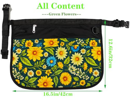 Barber Apron with 5 Pockets, Waterproof and Bleach-proof Hair Stylist Apron for Men and Women - color: Green Flowers