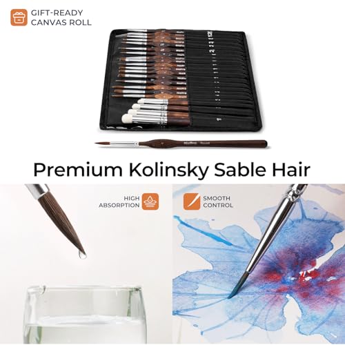 Nicpro 22 PCS Kolinsky Sable Miniature Paint Brushes Dry Brush, Professional Model Paint Brush Set with Cloth Roll, Fine Detail Artist Brush Set for Miniatures, Acrylic & Figures, Model, Watercolor - size: 22 PCS