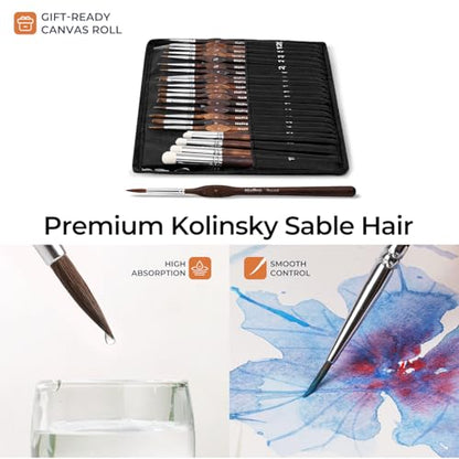 Nicpro 22 PCS Kolinsky Sable Miniature Paint Brushes Dry Brush, Professional Model Paint Brush Set with Cloth Roll, Fine Detail Artist Brush Set for Miniatures, Acrylic & Figures, Model, Watercolor - size: 22 PCS