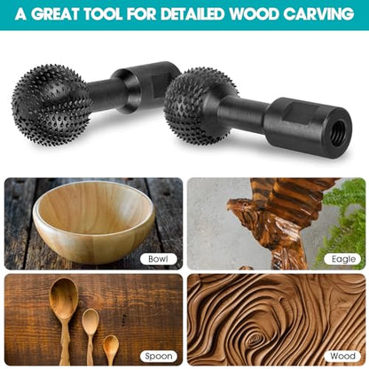 BLEKOO 2Pcs Sphere Rotary Burr with 5/8-11 Threads, Ball Gouge Wood Carving Tools, for 4 1/2 and 5 Inch Angle Grinder