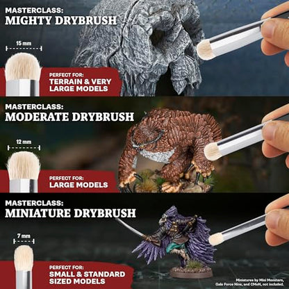 The Army Painter Masterclass Drybrush Set, Acrylic, 3 Sizes Hobby Drybrushes, Goat Hair Brush Set: 15 mm Mighty Drybrush, 12 mm Moderate Drybrush, 7 mm Miniature Drybrush for Tabletop Roleplaying