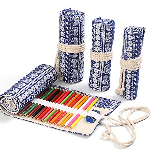 Funny live 36/48/72 Slots Colored Pencil Wrap Pencils Roll Holder Coloring Pencils Organizer Holder Colored Pen Paint Brush Storage Pouch Portable for Artist Student (Calf elephant, 72 Slots) - color: Calf elephant, size: 72 Slots