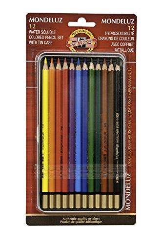 Koh-I-Noor Mondeluz Aquarelle Watercolor Pencil Set, 12 Assorted Colored Pencils in Tin & Blister-Carded (FA3722.12BC) - size: 12 Count (Pack of 1), style: Packed in Tin and Blister Carded