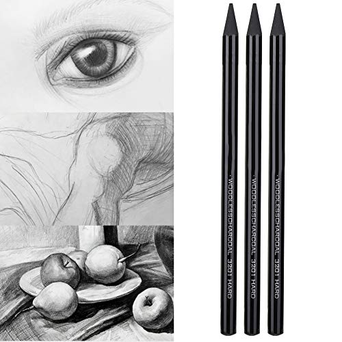 Pssopp 3Pcs Woodless Charcoals Pencils, Charcoal Drawing Bar Sticks Sketch Pencils Artist Art Drawing Sketching Painting Tools Stationery For Students Adults Artist and Beginner