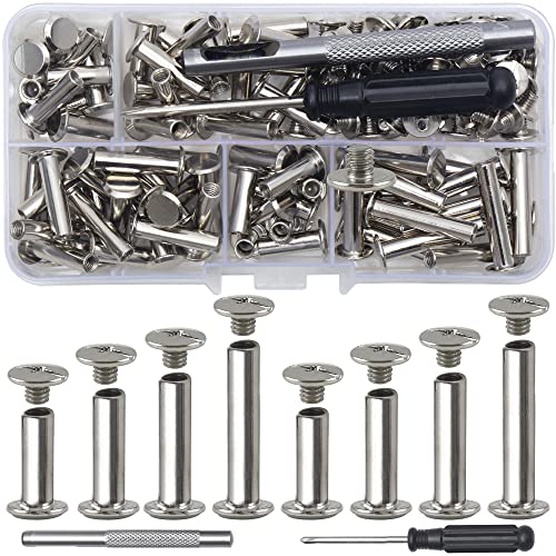YORANYO 70Sets Chicago Screws Leather Rivets Assorted Screw Rivets Chicago Binding Screws for Decorate and Repair Leather Craft Belt Bag Shoes Purse Bookbinding (Silver, M5*15,18,20,25) - color: Silver, M5*15,18,20,25