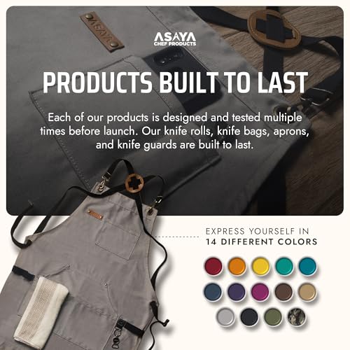 Asaya Chef and BBQ Apron with Bottle Opener and Hand Towel - 10oz Cotton Canvas, Stainless Steel Hardware - Cross Back Straps - color: Grey