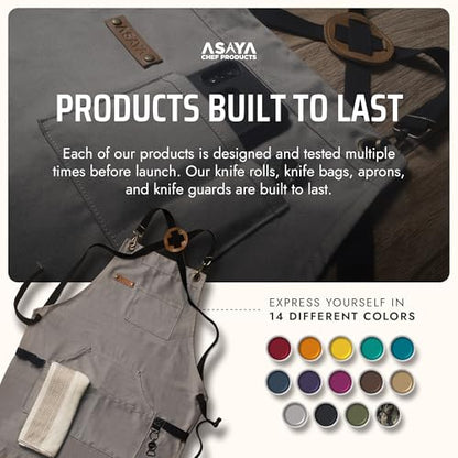 Asaya Chef and BBQ Apron with Bottle Opener and Hand Towel - 10oz Cotton Canvas, Stainless Steel Hardware - Cross Back Straps - color: Grey