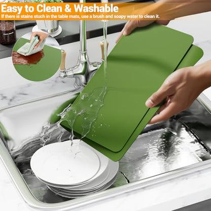 2-Pack Extra Thick Silicone Counter Mats - 24”x16” Large Heat Resistant Kitchen Countertop Protector, Non-Slip Hot Pad Trivet for Air Fryer, Hot Pots & Pans, Coffee Maker(Green) - color: Green