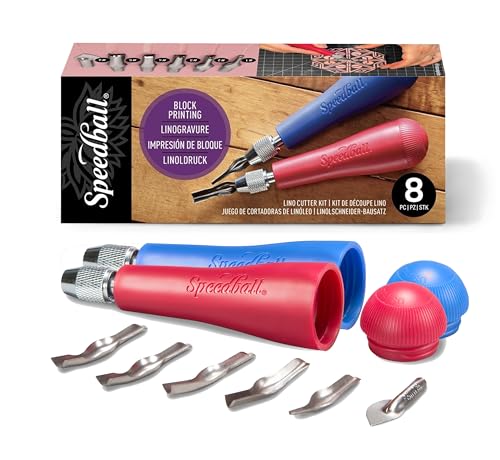 Speedball Linoleum Cutter Kit, 2-Handle Tool Set, Includes 6 Professional Linocut Carving Blades, Made in USA - color: Assorted, size: assorted