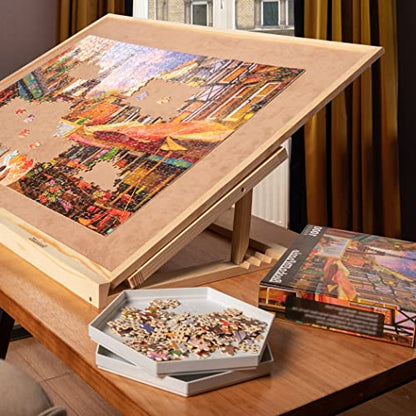 Becko US Puzzle Board with 4 Angle Adjustable Bracket/Stand, Wooden Puzzle Table with Premium Smooth Flannel Surface, Lightweight & Portable, Used Horizontally/Vertically for 1500 Piece Jigsaw Puzzles - size: 1500 Piece