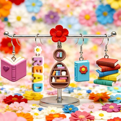 14Pcs Mini Bookshelf Polymer Clay Cutters Book Polymer Cutter for Clay Earrings Making Festival Jewelry DIY for Reading Lovers Gifts - color: Book Elements
