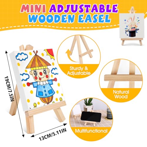 ESRICH 16 Set Mini Acrylic Paint Kit, 5in Mini Stretched Canvas with 7.5in Easel, Acrylic Paint Strips, Paint Palettes, Painting Brushes, Small Canvas and Easel Set for Kids Artists Beginner, Gift - size: 16 set 5 x 5 inches