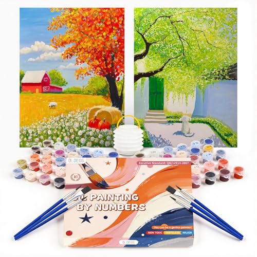 OLDEGG 2Pack Spring Autumn Paint by Numbers Kit for Adults,12''x16''inch Oil Painting Kit Adult Paint by Number Kits on Canvas,DIY Painting for Beginners Art by Numbers for Gifts Home Wall Decor - color: Spring Autumn-2Pack canvas