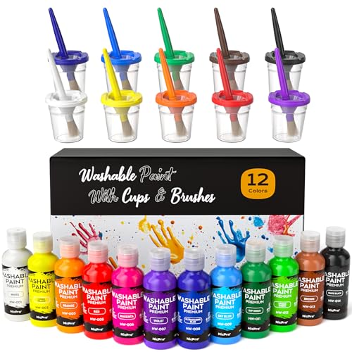Nicpro 12 Colors Washable Finger Paint Set for Toddlers (2 oz), Non Toxic & Baby Safe Kids Paint with Paint Cups & Toddler Paintbrushes, Mess Free Art Supplies for Children Age 3 4 5 6+, Preschool Learning & Classroom Gifts - color: 12 Colors, size: 2 Fl