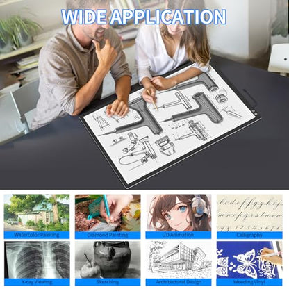 TOHETO Rechargeable A2 Light Pad 23.7"x15.8", Large LED Light Board for Diamond Painting, 3-Color Modes Light Box, Diamond Art Light Table, Lightbox for Tracing and Drawing, Sketching, Artists - style: A2 Rechargeable