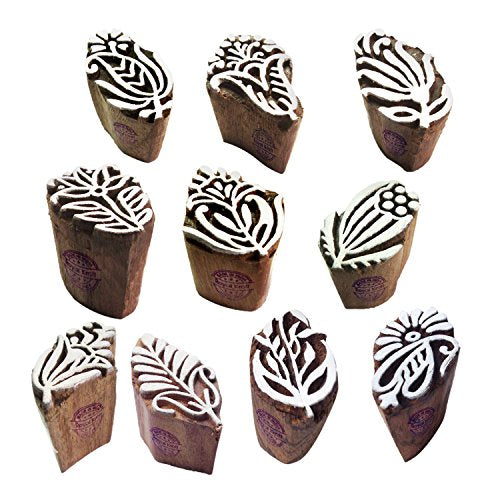 Clay Printing Stamps Decorative Small Floral Design Wood Blocks (Set of 10) - color: Htag2109