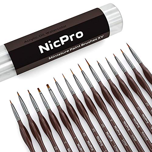 Nicpro 15 PCS Micro Fine Detail Paint Brush Set, Small Miniature Fine Tip Detail Brushes Kit for Acrylic Oil Watercolor, Models, Paint by Numbers, Miniature Painting, Craft, Rock Painting (Brown) - color: Brown, size: 15 pcs
