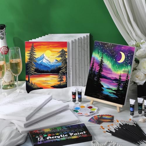 Sherr 12 Pcs Pre Drawn Canvas Pre Printed Canvas for Adults Sip and Paint Party Canvases Painting Kit for Summer Easter Mother's Day Party Favor(Summer Sunset,8 x 10 Inch) - size: 8 x 10 Inch, style: Summer Sunset
