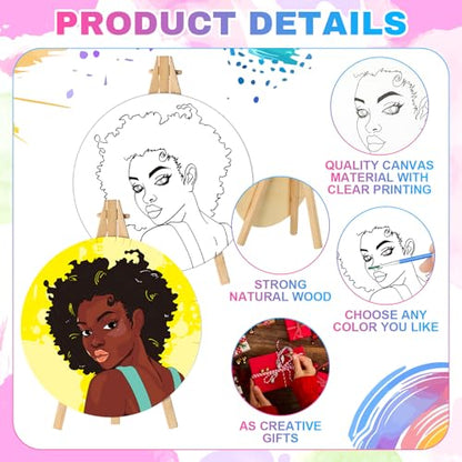 Supervitae 72 Piece Black Girls Round Pre Drawn Canvas Kit 5.9" Paint and Sip Kit for Adults Painting Party Pre Printed Canvas DIY with Pictures Paints Easels Brushes for Party Gifts - size: 5.9", style: Black Girls
