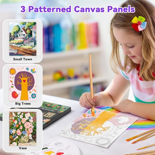 Painting Kit for Kids 6-12 Paint Set for Kids with 24 Acrylic Paint | Paint Supplies Set for Kids Adults with Paint Brushes Canvas Panels