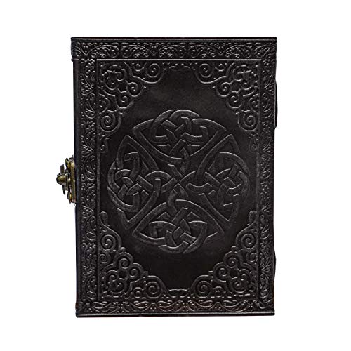 AzureGreen DOUBLE DRAGON Blank Page BOOK Handcrafted Leather Writing Unlined 5 x 7 JOURNAL - color: Royal Black