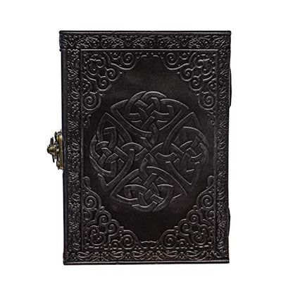 AzureGreen DOUBLE DRAGON Blank Page BOOK Handcrafted Leather Writing Unlined 5 x 7 JOURNAL - color: Royal Black