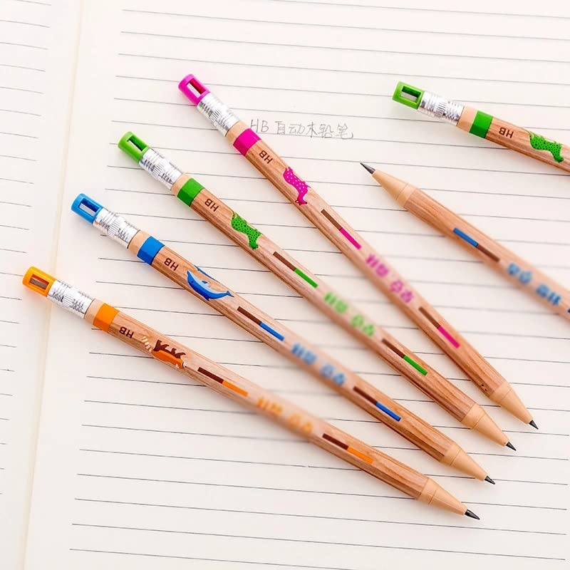 15Pcs Imitation Wood Automatic Pencil Writing Tools Offices School Supplies Student Gift