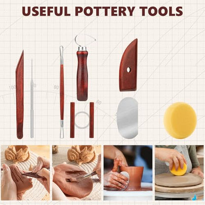 8PCS Stained Wooden Pottery Sculpting Tools, Wood Clay Cleaning Tool Set, Ceramic Modeling Tool for Carving, Molding, Cutting, Trimming, Pottery Wheel, Crafting, Beginners, Adults, Students - color: Stained Wood-8PCS