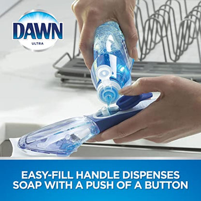 Dawn Refillable Soap Dispensing Dish Scrubbing Brush with Scraper, Dish Wand Scrubber Brush with Soap Dispensing Handle, Blue - size: Pack of 1, style: Fillable Brush