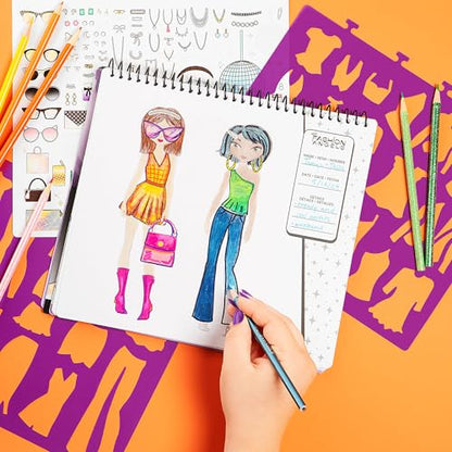 Fashion Angels Glam Fashion Sketch Set, Includes Sketch Pad with Stencils & Stickers, Fashion Design Sketch Book for Girls, Ideal Drawing Kit for Kids - color: Glam Fashion