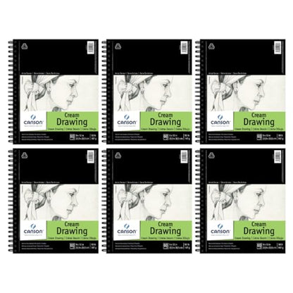 Canson Artist Series Cream Drawing Pad, 9" x 12", Side Wire Bound, 90 lb. (147gsm), 60 Sheets/Pad, Case of 6 Pads, 360 Sheets Total - size: 9" x 12" (6-Pack), style: Cream Drawing