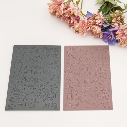 Halloween Polymer Clay Texture Sheets for Earring Jewerly Making,Spider Web Ghost Bat Texture Mat for Polymer Clay Projects Polymer Clay Earrings Tools，4pcs/Pack
