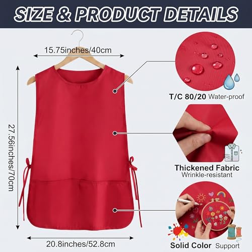 TFTAFAN Cobbler Apron Unisex Waterproof Apron with 2 Deep Pockets Art Smock for Painting Cleaning Artiest Apron work kitchen - color: Red