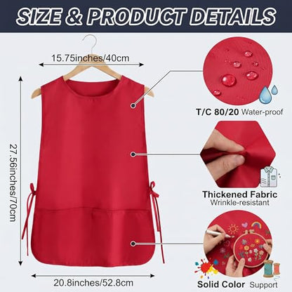 TFTAFAN Cobbler Apron Unisex Waterproof Apron with 2 Deep Pockets Art Smock for Painting Cleaning Artiest Apron work kitchen - color: Red