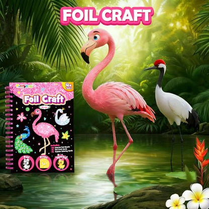 FUNNYB&G Foil Art Craft Kit for Girls 4-10 Years Old: Mess-Free & No-Glue, Create 16 Sparkly Birds Pictures – Perfect Travel Toy & Birthday Gift for Kids (Birds) - style: Birds