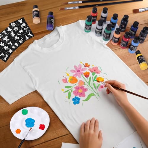 26 Colors Fabric Paint Set, 30ml Bottles Textile Paint for Clothes, Canvas, Shoes, DIY Craft & Fabric Projects, Permanent Soft Fabric Paint for Beginners & Artists