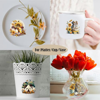 ZMRU 24 Sheets of Watercolor Style Rub on Transfers for Crafts - Perfect for Glass, Porcelain, Leather, Canvas, and Fabric Projects - IOD Transfers Included,3 * 3inch (Sunflower Animal) - style: Sunflower Animal