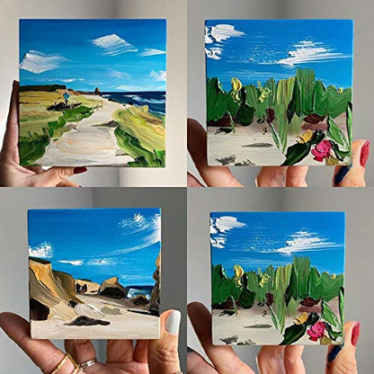 CBtone 24 Pack Small Stretched Canvas for Painting, 6x6 Canvas 1 Inch Profile Cotton White Professional Blank Canvas, Square Framed Canvas for Oil Acrylic & Pouring Art