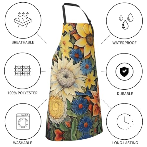 Prancing Brown Horse Heavy Duty Waterproof Apron with Pockets for AdultsResistant Grilling, Gardening, Painting - color: Oil on Canvas Sunflower