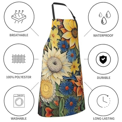 Prancing Brown Horse Heavy Duty Waterproof Apron with Pockets for AdultsResistant Grilling, Gardening, Painting - color: Oil on Canvas Sunflower