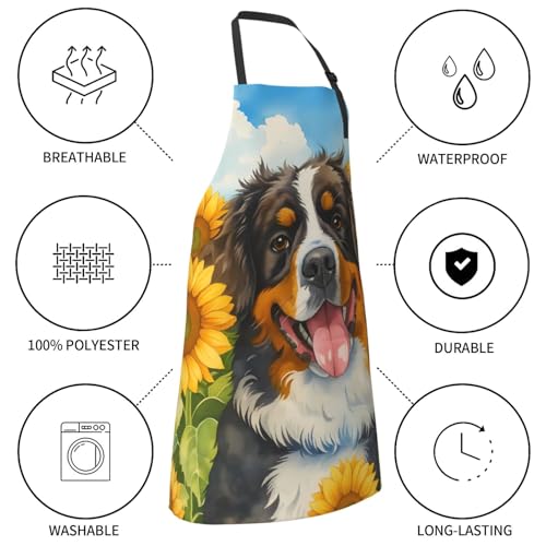 KKdskkds Tribal Boho Geometric Multi-Purpose Adjustable Waterproof Apron With Pocket For Men Women - color: Sunflower & Bernese Mountain Dog