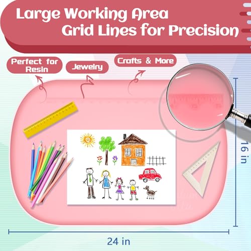 24"x16" Oval Silicone Mats for Crafts - Non-Slip Painting Mat with Raised Edges, Reusable Table Protector for Resin, Clay, Paint ，Playdough ，Jewelry-Making & Crafts Creation (Pink) - color: Pink