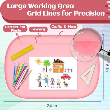 24"x16" Oval Silicone Mats for Crafts - Non-Slip Painting Mat with Raised Edges, Reusable Table Protector for Resin, Clay, Paint ，Playdough ，Jewelry-Making & Crafts Creation (Pink) - color: Pink
