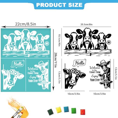 2 Sheets Silkscreen Stencil, Fun Bull Printing Stencils Templates Reusable Self-Adhesive Silk Screen for Painting on Wall, Wood, T-Shirt, Fabric, Home Craft Decor, 8.7x11 Inch - style: Cow