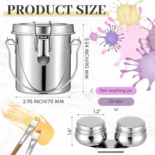 Skybooly 2 Pcs Paint Brush Cleaner Set Stainless Steel Double Dipper Palette Cup Paint Brush Portable Washer Holder for Oil Cleaner Kits(Straight Shape,Small) - size: Small