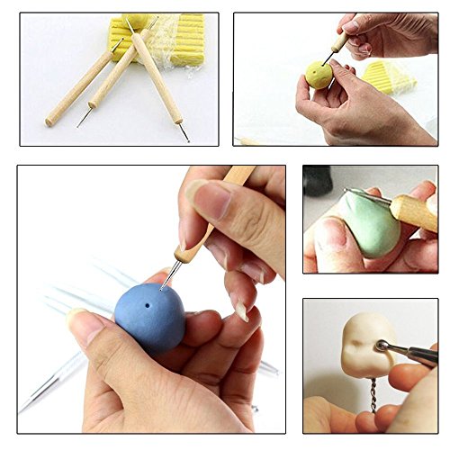 COMIART 5-Piece Dual-Ended Ball Stylus Tool Set - Wooden Handle with Stainless Steel Tips for Clay Sculpting, Embossing, Nail Art, Mandala Rock Painting & Pattern Tracing