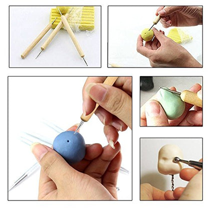 COMIART 5-Piece Dual-Ended Ball Stylus Tool Set - Wooden Handle with Stainless Steel Tips for Clay Sculpting, Embossing, Nail Art, Mandala Rock Painting & Pattern Tracing