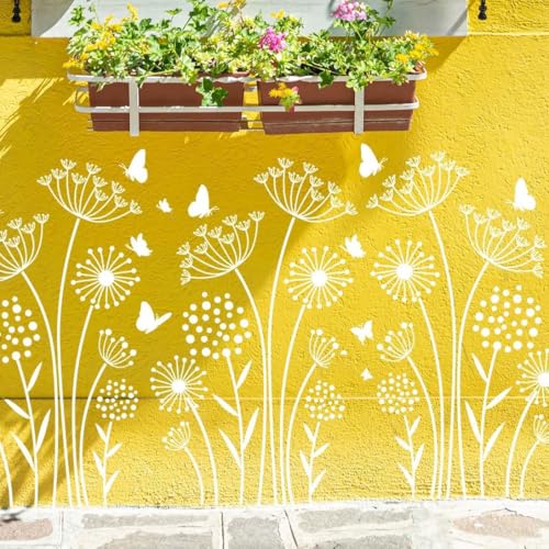 Large Flower Stencils for Fence Dandelion Stencil Floral Stencils for Outside Wood Fence Walls Furniture Fabrics - style: Dandelion