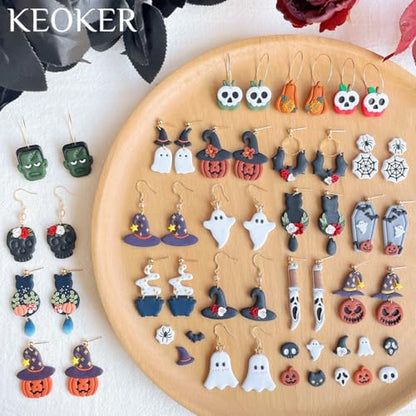 Keoker Halloween Polymer Clay Cutters, Polymer Clay Cutters Halloween, 30 Shapes Halloween Clay Cutters for Earrings, Pumpkin Clay Cutters for Polymer Clay Jewelry, Mini Clay Cutters - color: ALL 2